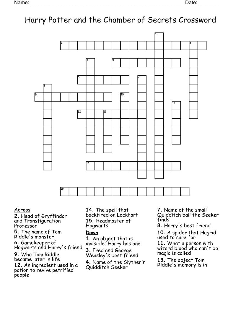Harry Potter And The Chamber Of Secrets Crossword WordMint Harry Potter And The Chamber Of Secrets Crossword WordMint