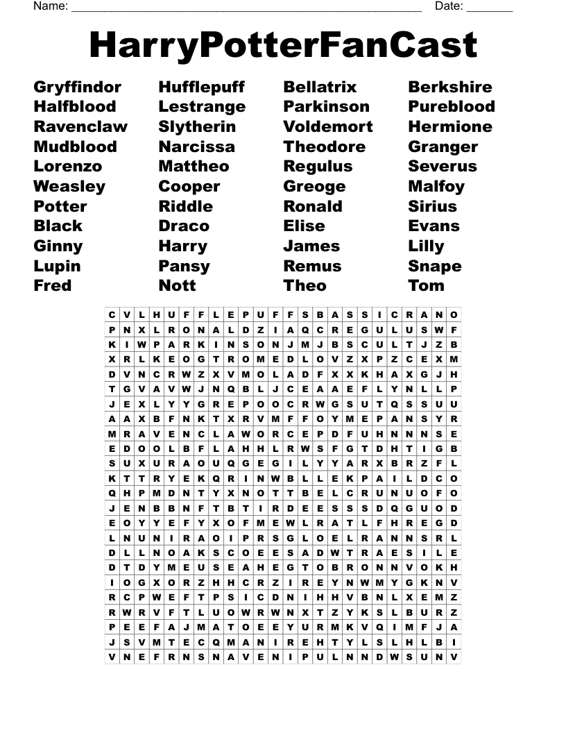 Harry Potter Crossword Puzzle WordMint