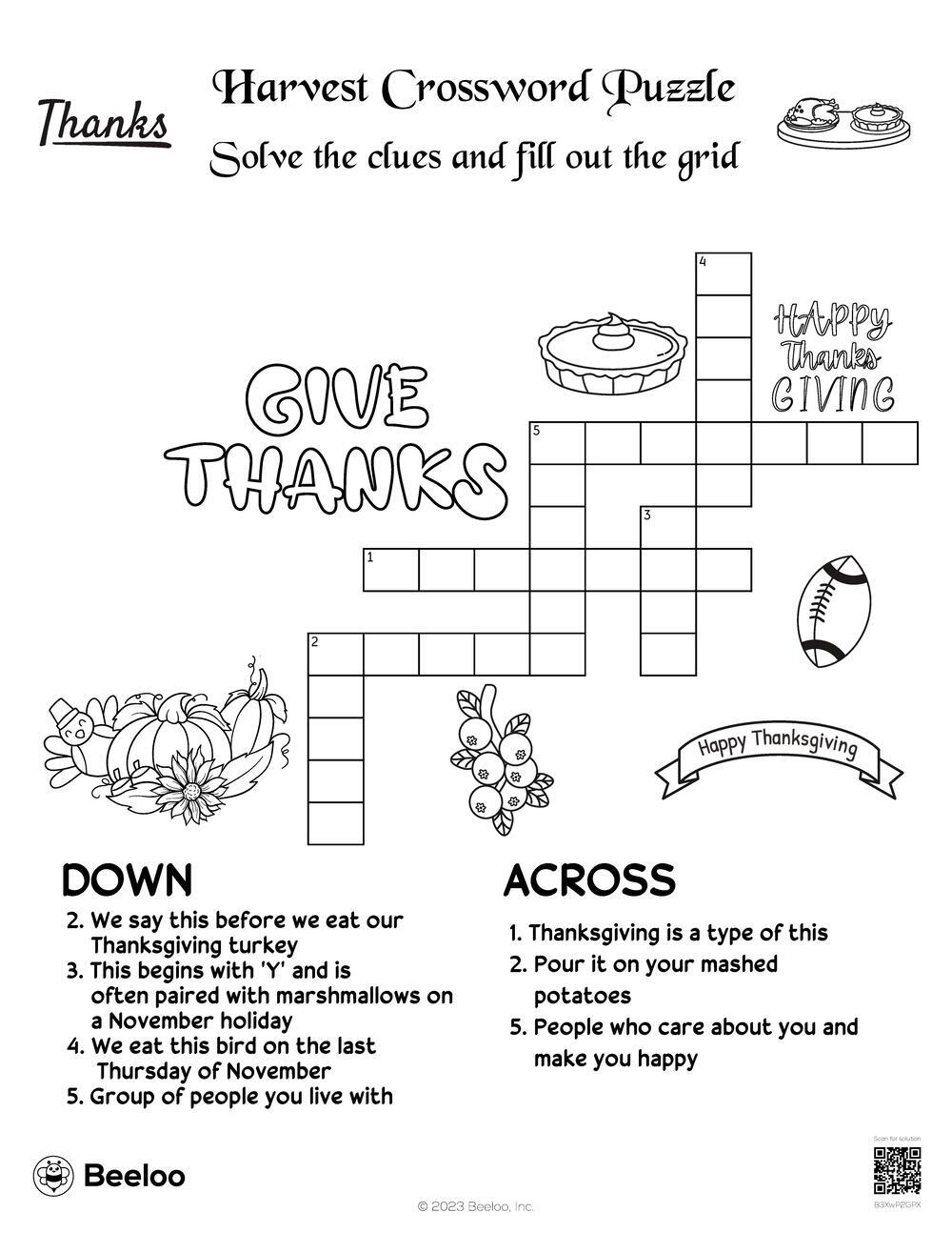 Thanksgiving Crossword Puzzle Printable Thanksgiving Crossword Puzzle Printable
