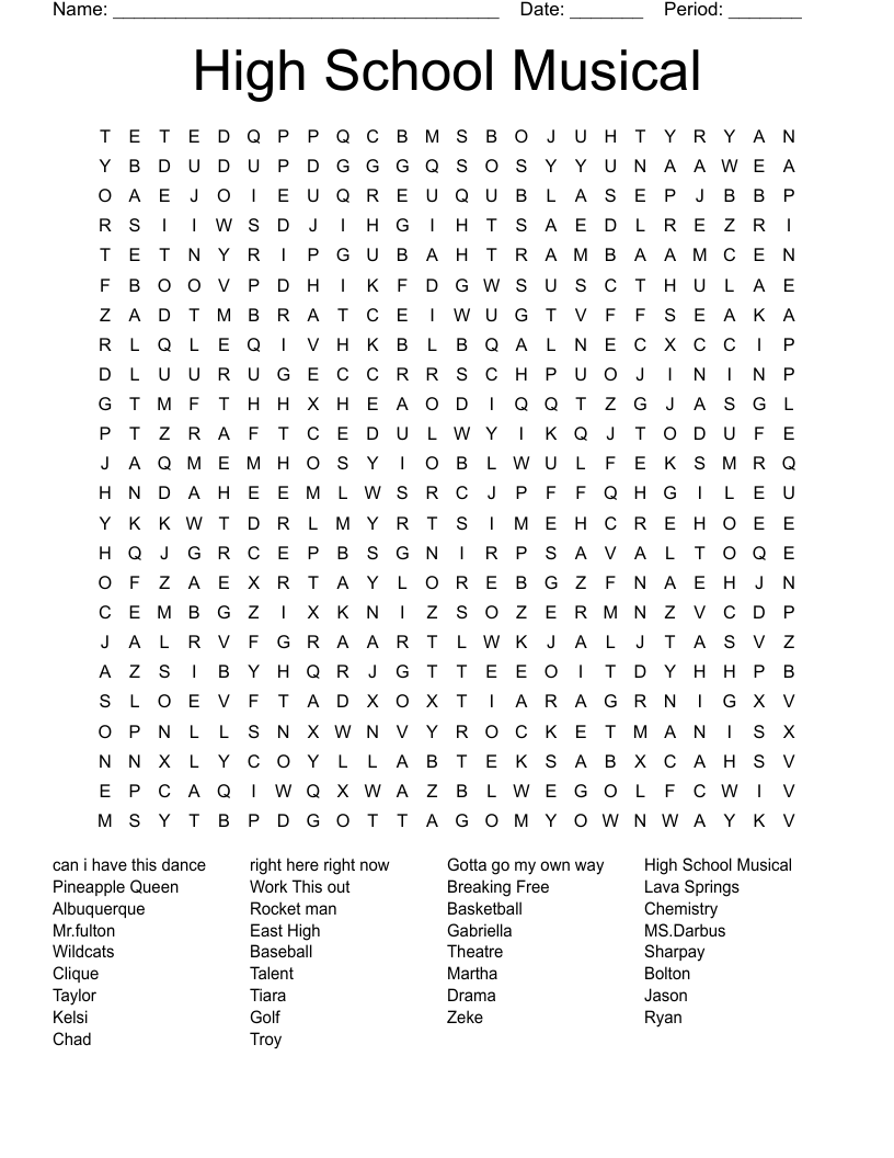 High School Musical Crossword WordMint High School Musical Crossword WordMint