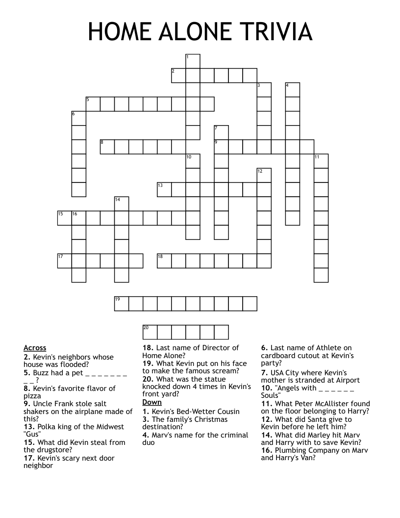 HOME ALONE TRIVIA Crossword WordMint