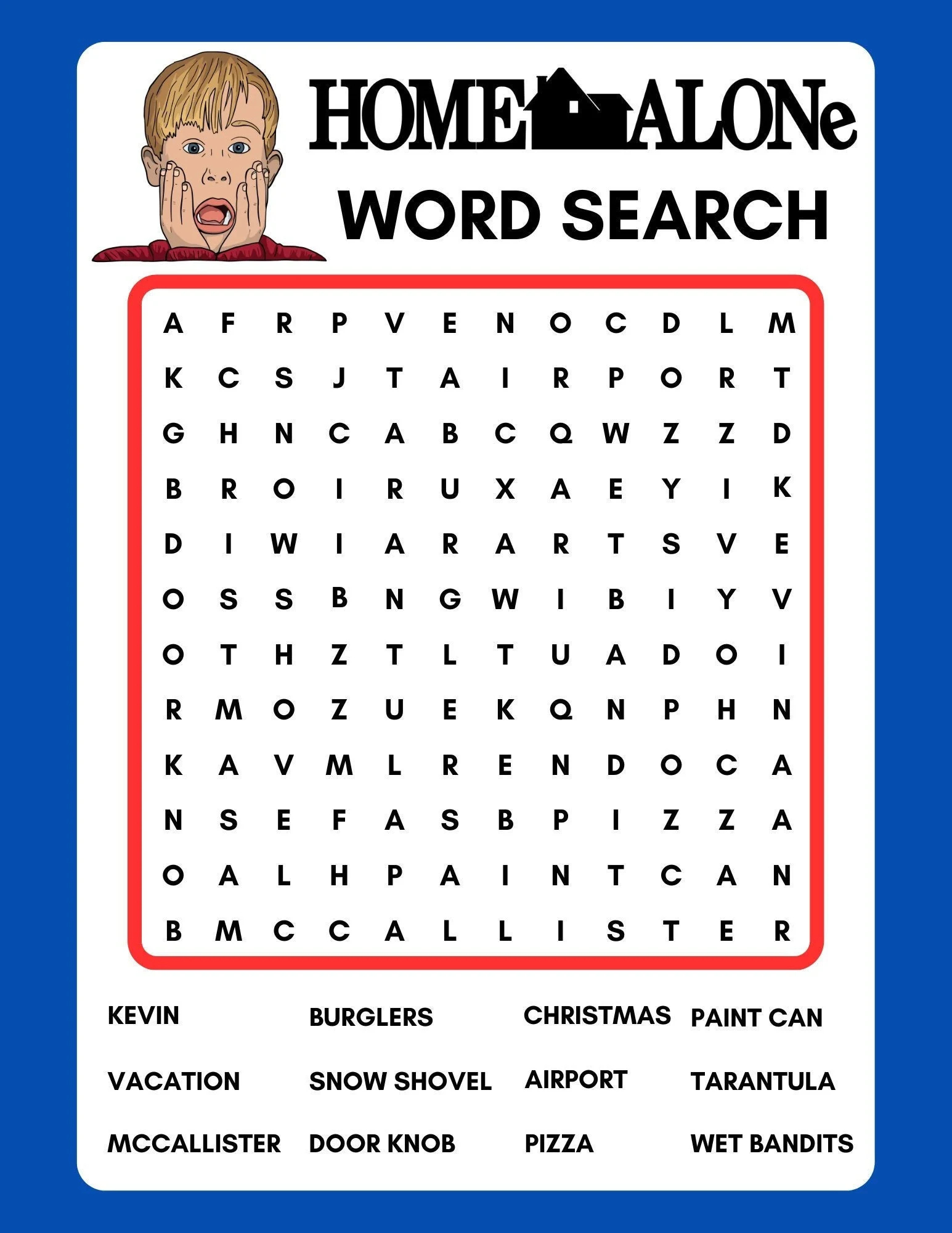 Home Alone Word Search Instant Download Printable PDF Etsy