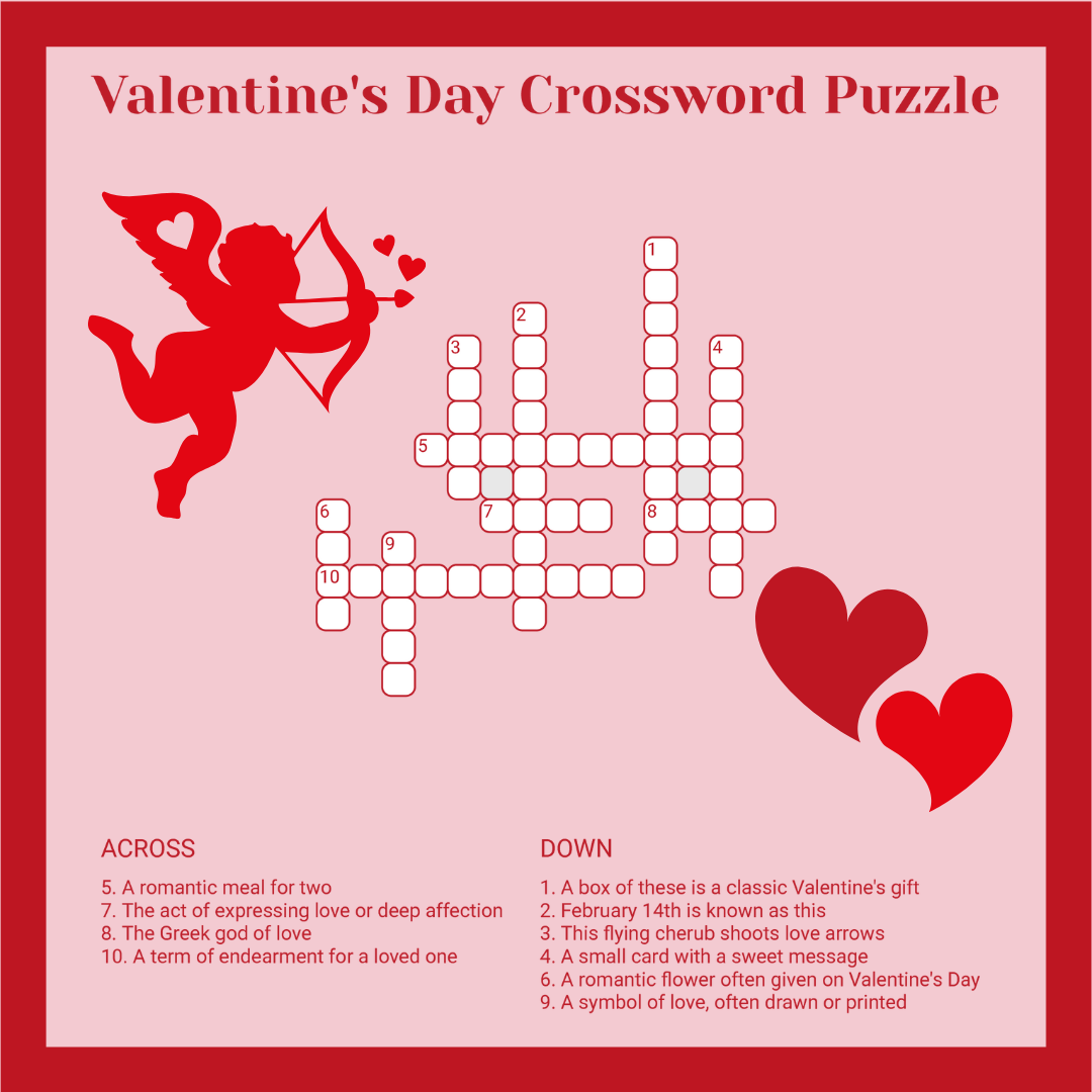 Printable Valentine Cards with Crossword Printable Valentine Cards with Crossword