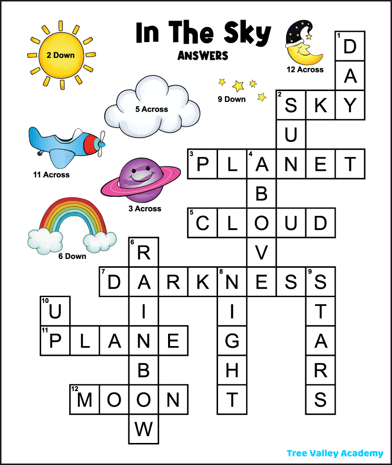 In The Sky Crossword Puzzle For Kids Tree Valley Academy In The Sky Crossword Puzzle For Kids Tree Valley Academy