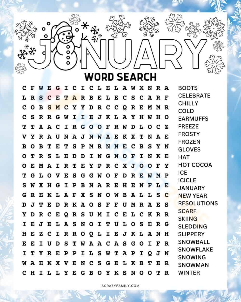 January Word Search January Word Search
