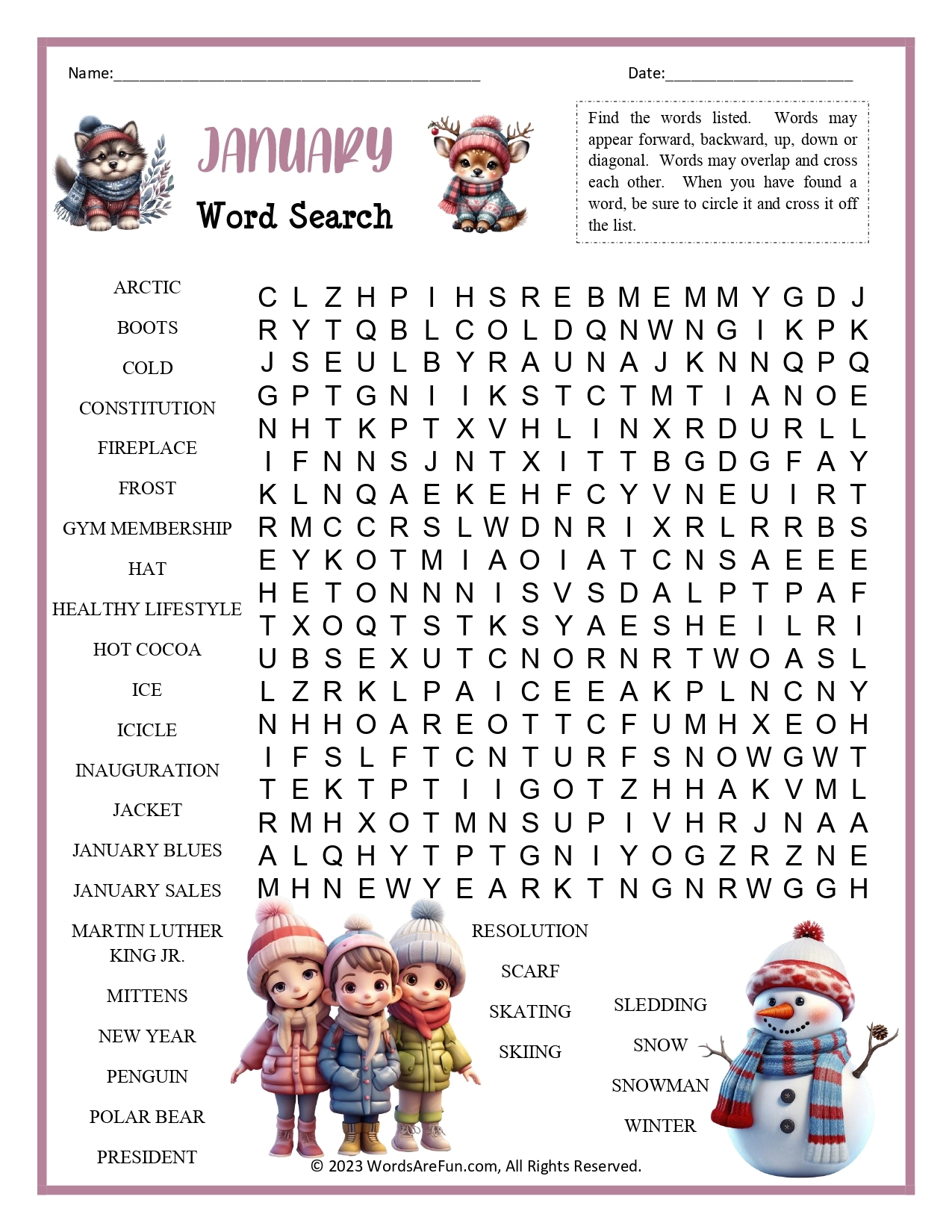 January Word Search January Word Search