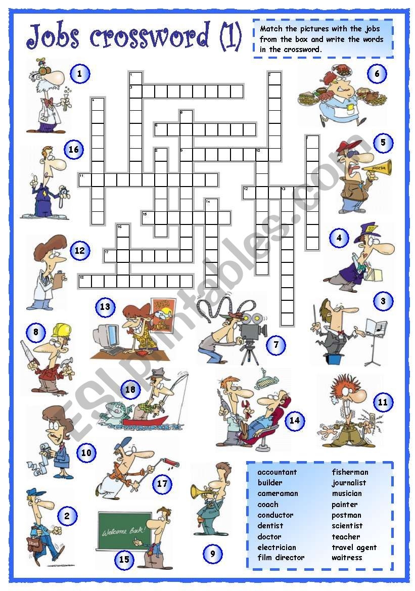 Jobs Crossword 1 Of 3 ESL Worksheet By Mpotb Jobs Crossword 1 Of 3 ESL Worksheet By Mpotb
