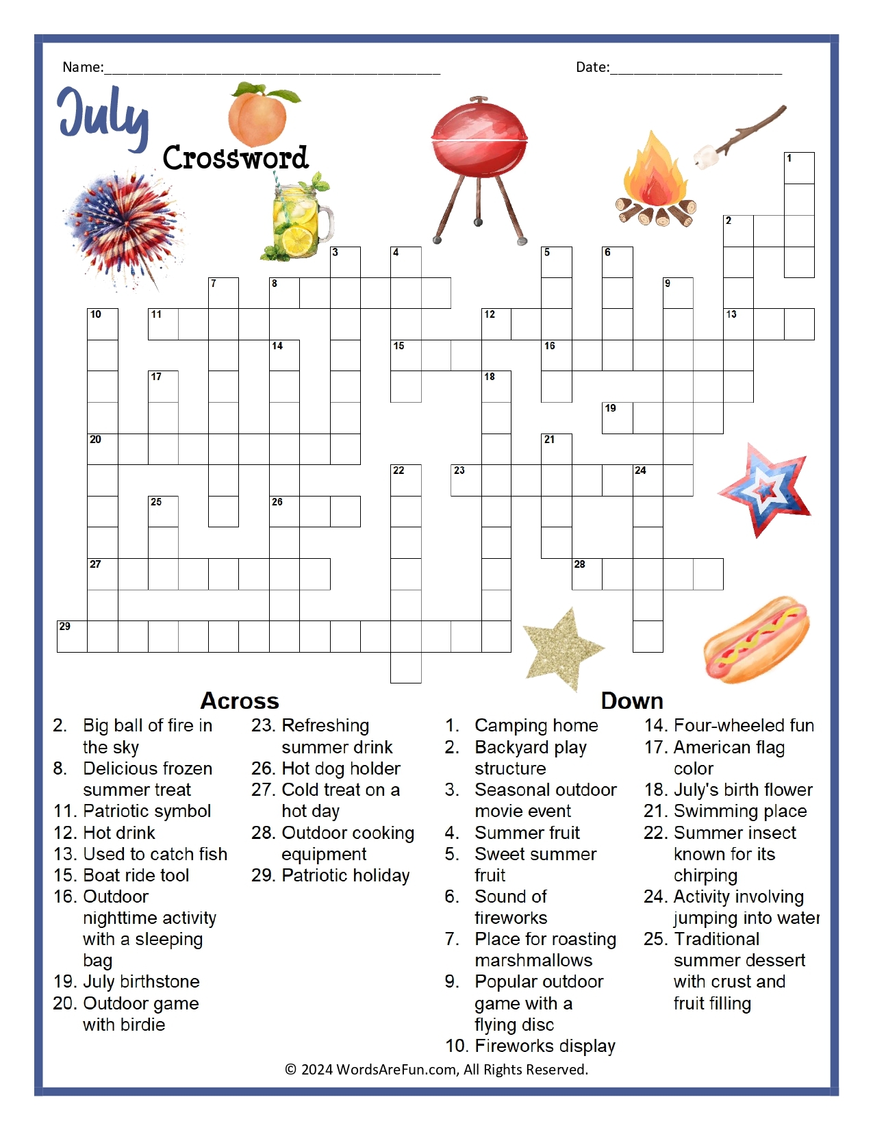 Free Printable 4th of July Crossword Puzzles