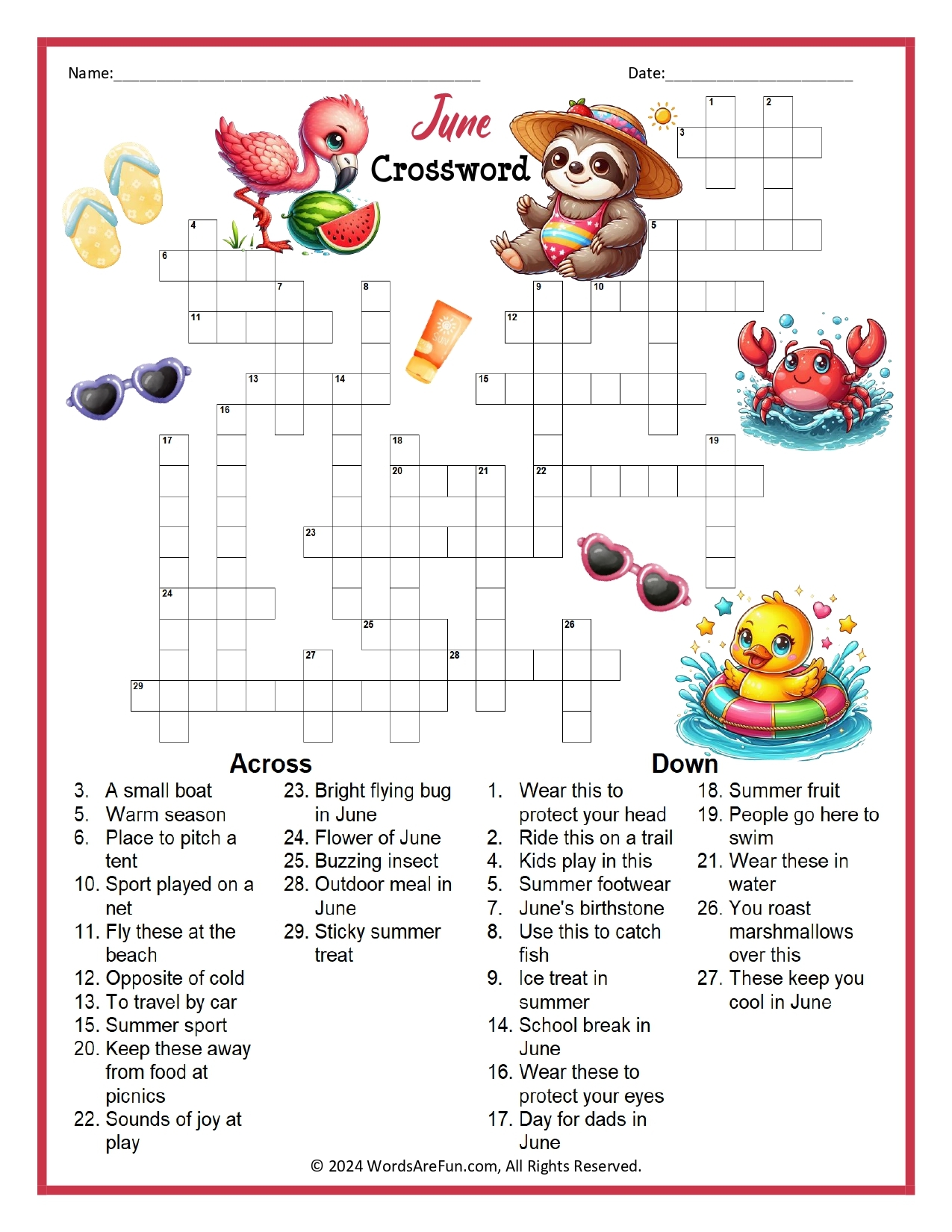June Crossword Puzzle with Answers Free Printable June Crossword Puzzle with Answers Free Printable