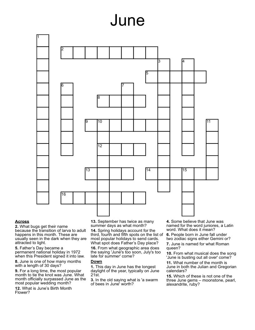 June Crossword WordMint June Crossword WordMint
