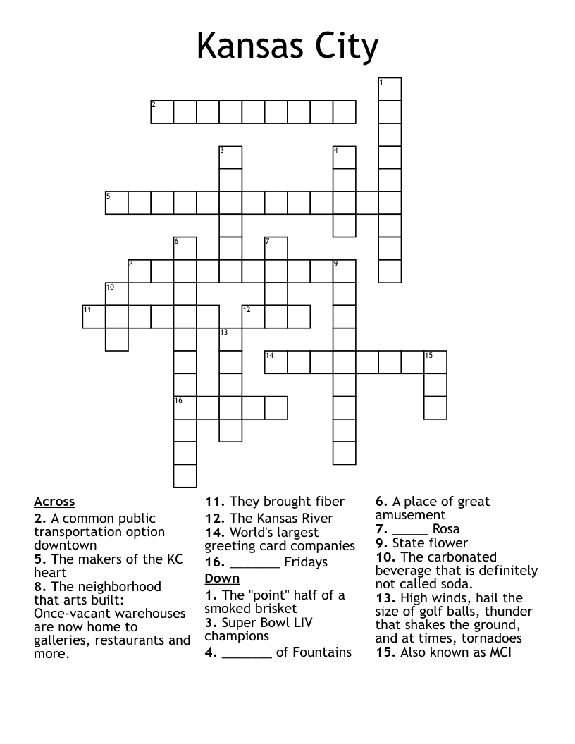 Kansas City Crossword WordMint Kansas City Crossword WordMint