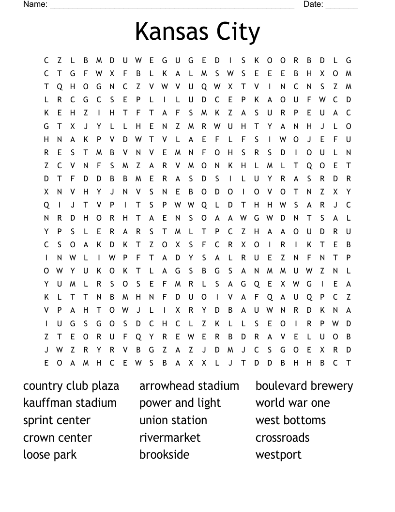 Kansas City Word Search WordMint Kansas City Word Search WordMint
