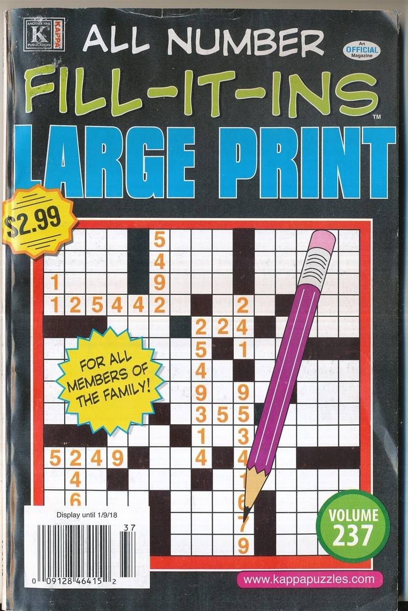 KAPPA ALL NUMBER FILL IT INS LARGE PRINT PUZZLES 2018 VOL 237 EBay