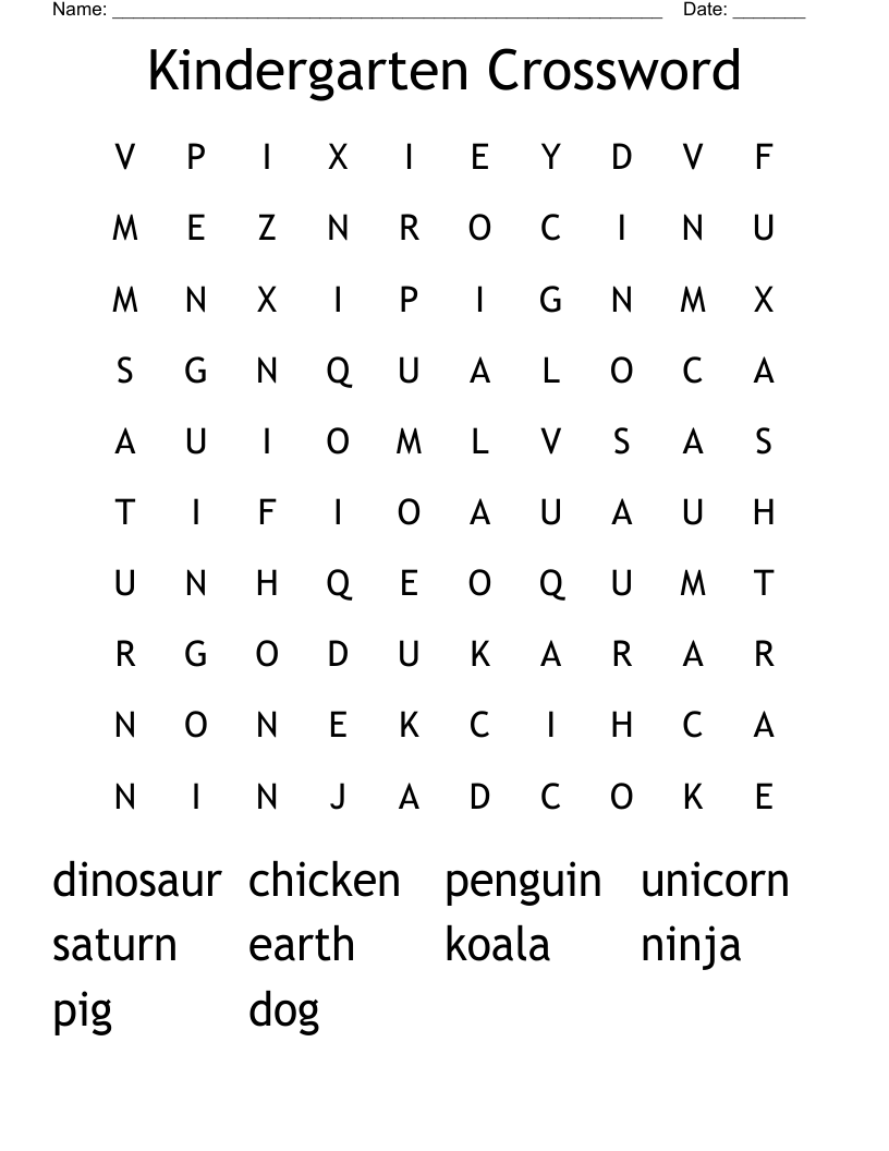 Kindergarten Crossword Word Search WordMint Kindergarten Crossword Word Search WordMint
