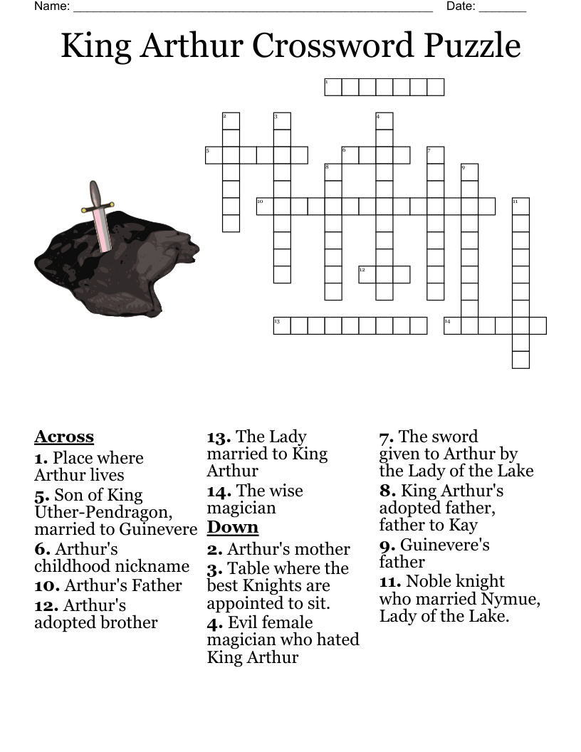 King Arthur Crossword Puzzle WordMint King Arthur Crossword Puzzle WordMint