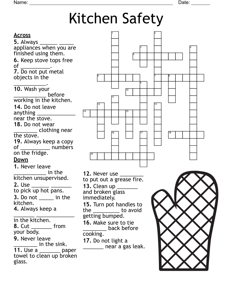 Kitchen Safety Crossword WordMint Kitchen Safety Crossword WordMint