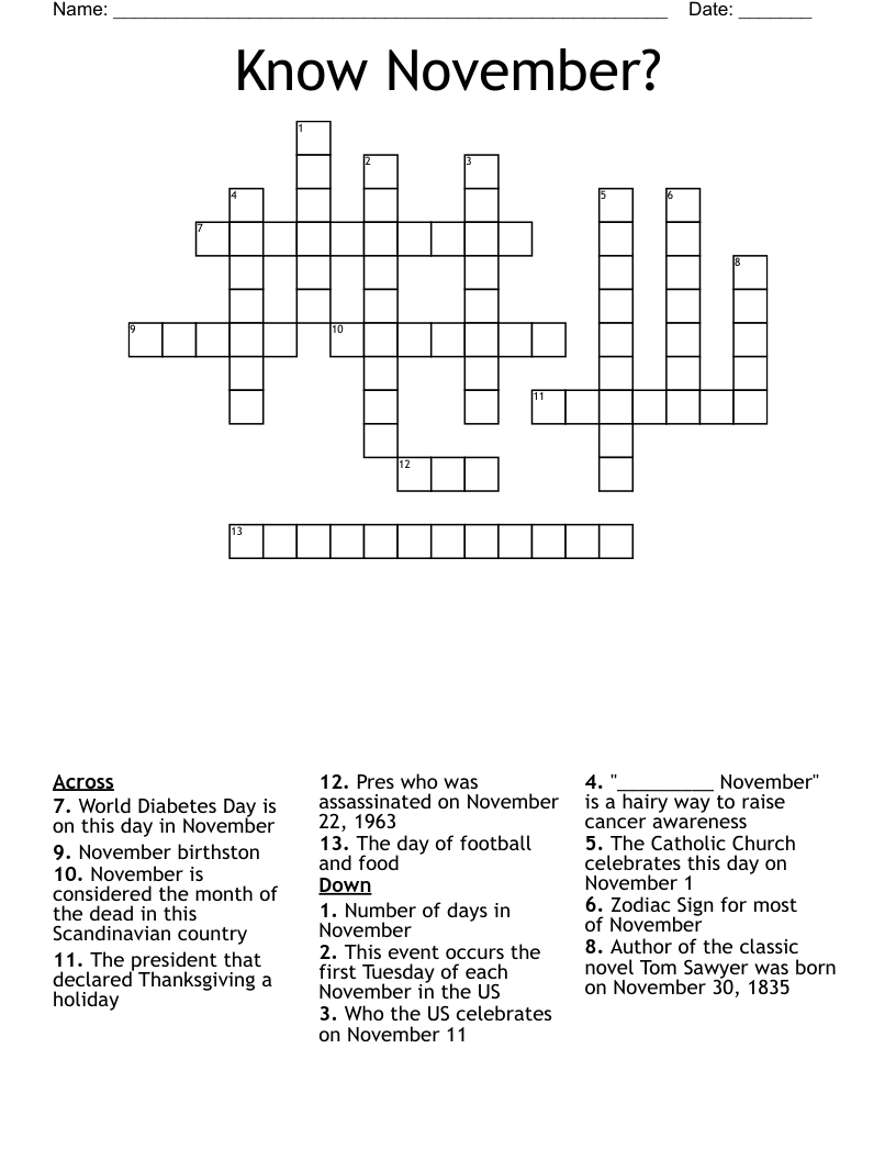 Know November Crossword WordMint Know November Crossword WordMint