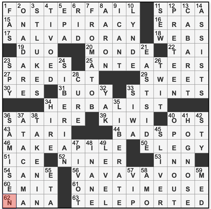 l a times crossword corner saturday march 2 2024 stella zawistowski