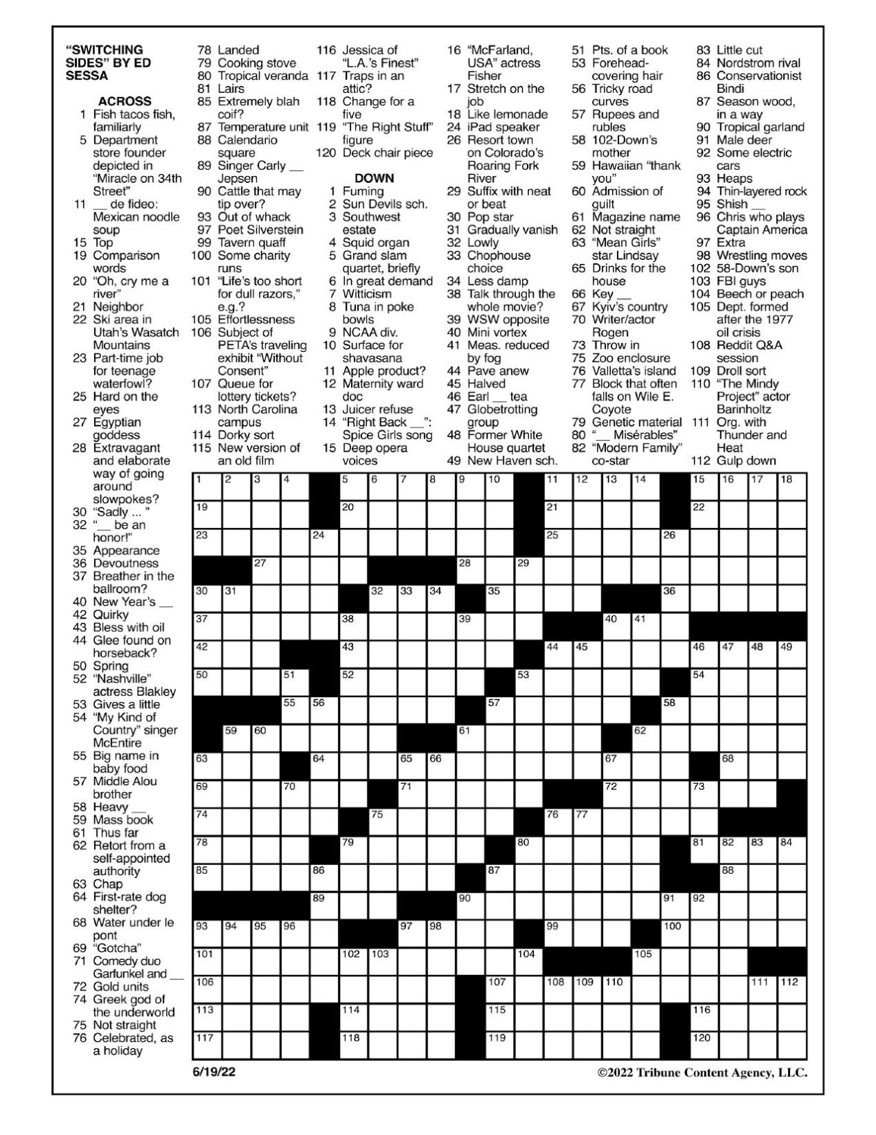 LA Times Crossword June 19 2022 Crosswords Yakimaherald LA Times Crossword June 19 2022 Crosswords Yakimaherald