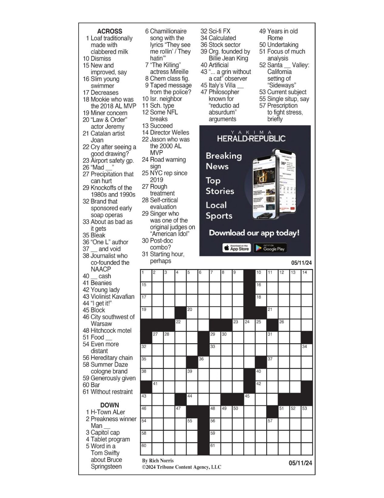 LA Times Crossword May 11 2024 Crosswords Yakimaherald