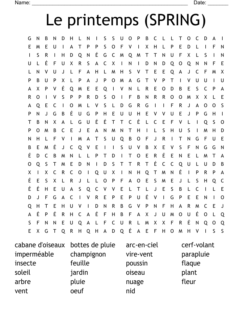 Le Printemps SPRING Word Search WordMint Le Printemps SPRING Word Search WordMint