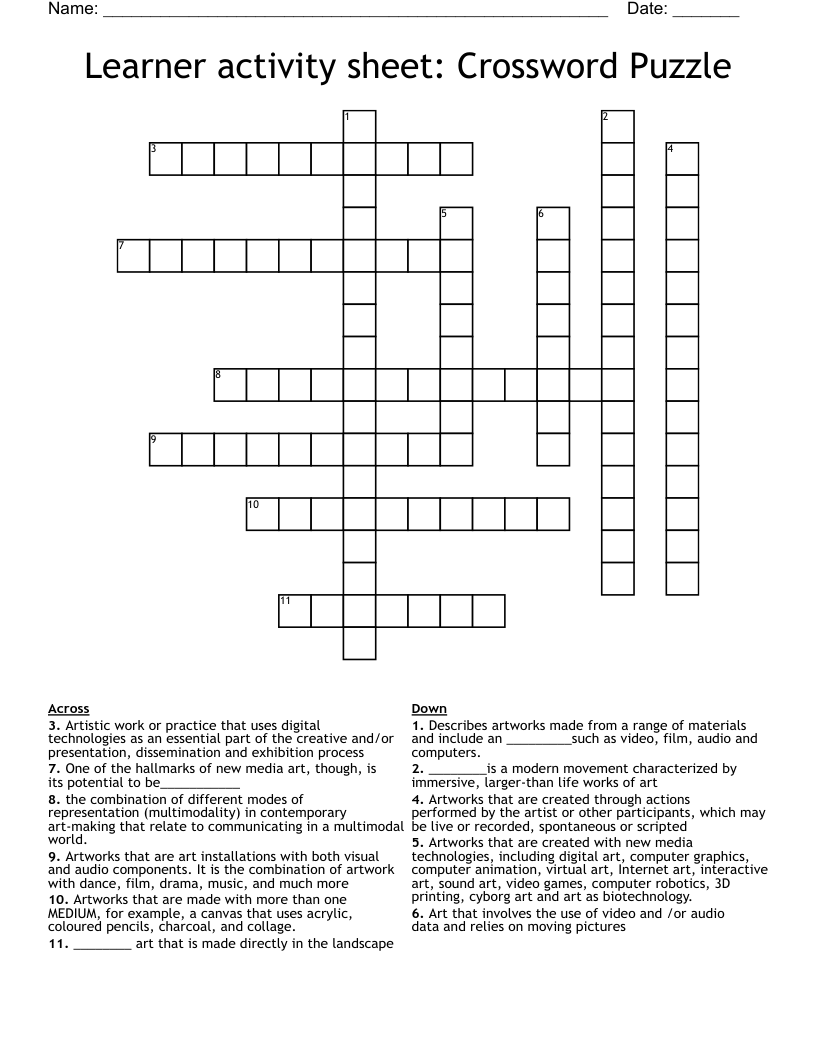 learner activity sheet crossword puzzle wordmint