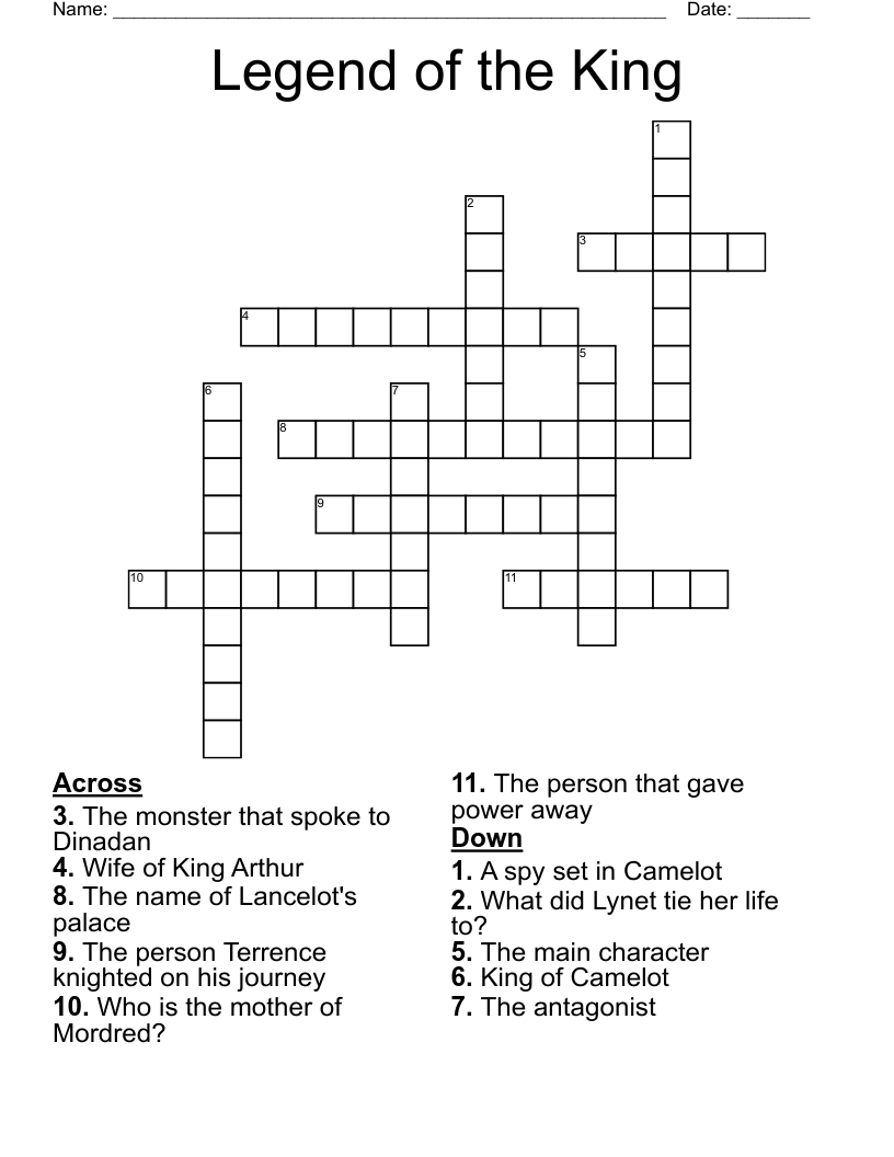 Legend Of The King Crossword WordMint Legend Of The King Crossword WordMint