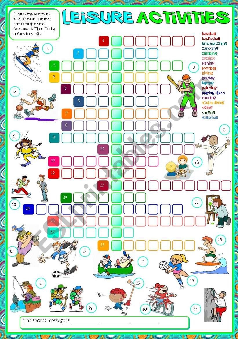 Leisure Activities CROSSWORD B W KEY Included ESL Worksheet By Mada 1 Leisure Activities CROSSWORD B W KEY Included ESL Worksheet By Mada 1
