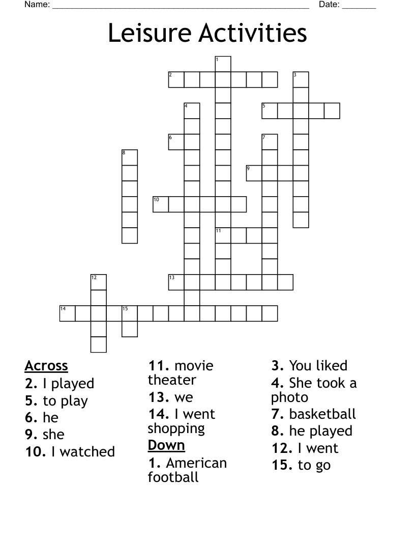 Leisure Activities Crossword WordMint Leisure Activities Crossword WordMint