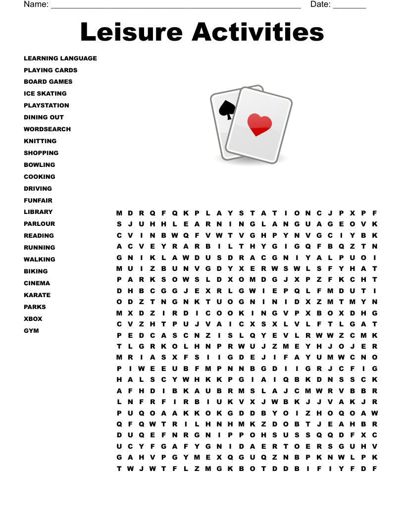 Leisure Activities Word Search WordMint Leisure Activities Word Search WordMint
