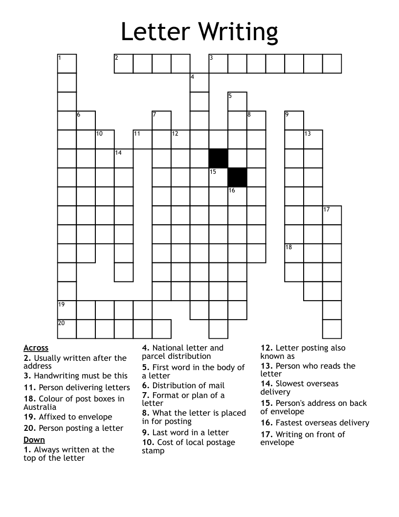 Letter Writing Crossword WordMint Letter Writing Crossword WordMint