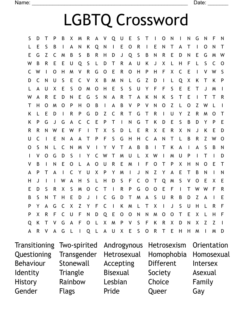 LGBTQ Crossword Word Search WordMint
