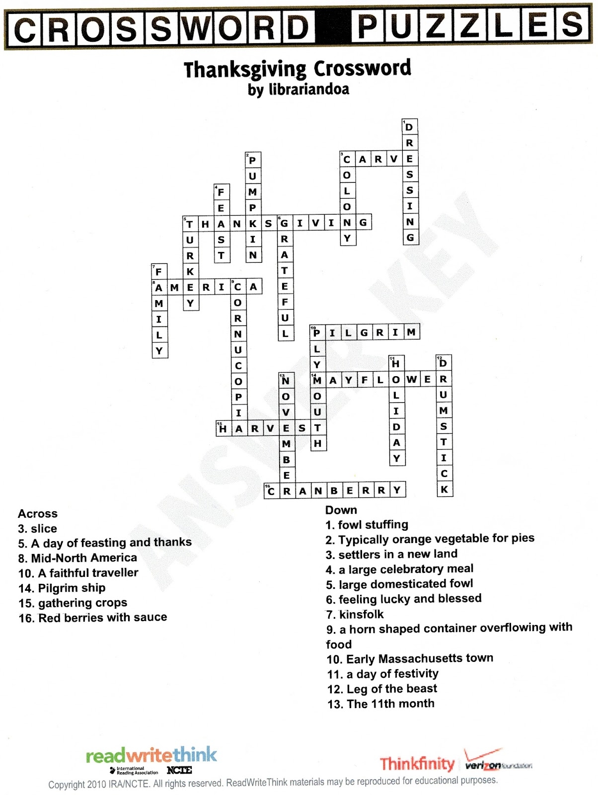 Librarian D O A Thanksgiving Crossword Answer