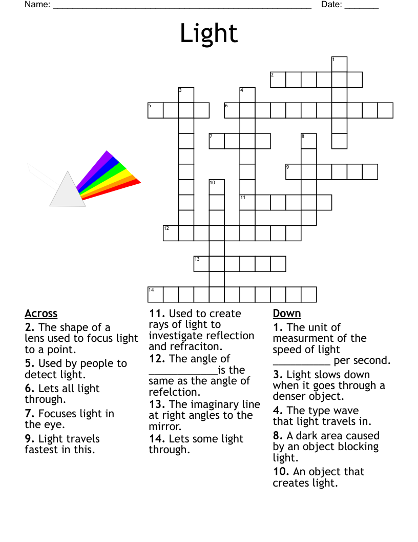 Light And The Eye Crossword WordMint Light And The Eye Crossword WordMint