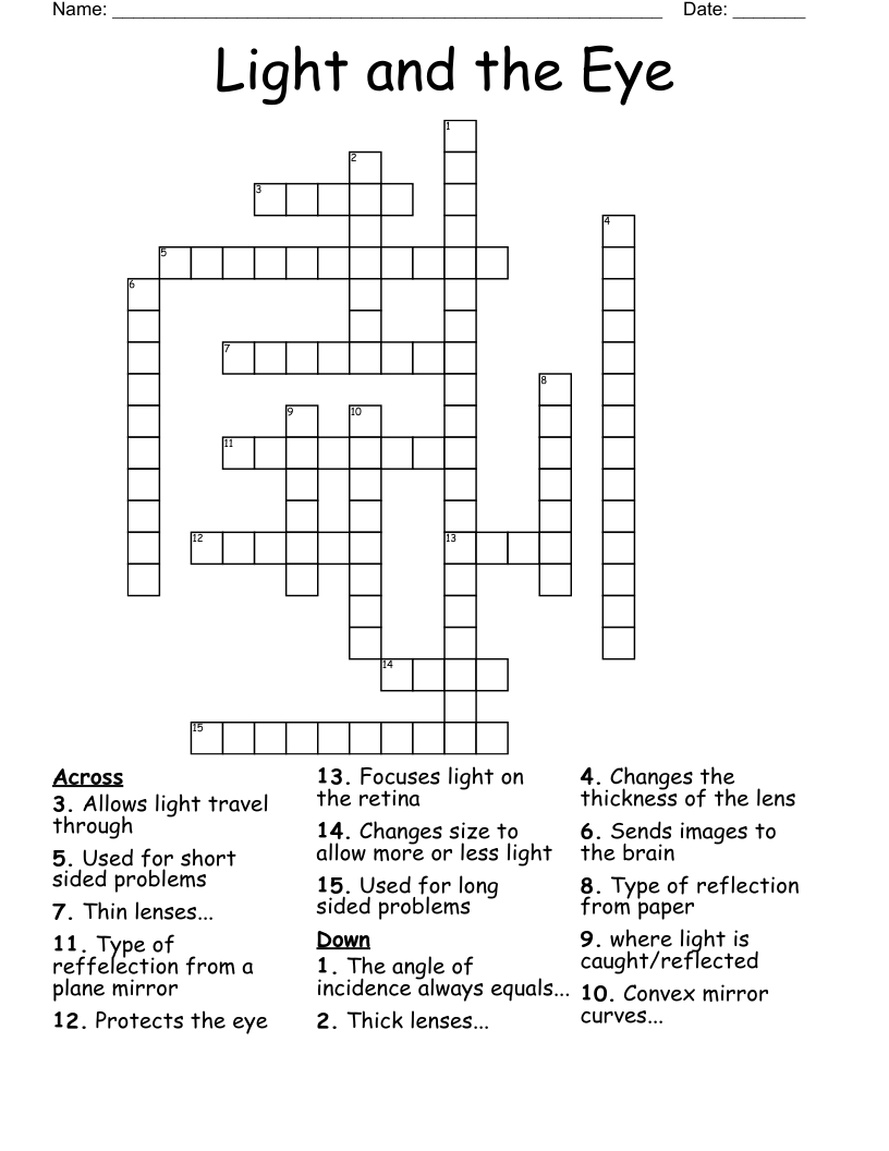 Light And The Eye Crossword WordMint Light And The Eye Crossword WordMint