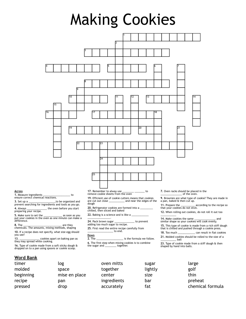 Making Cookies Crossword WordMint