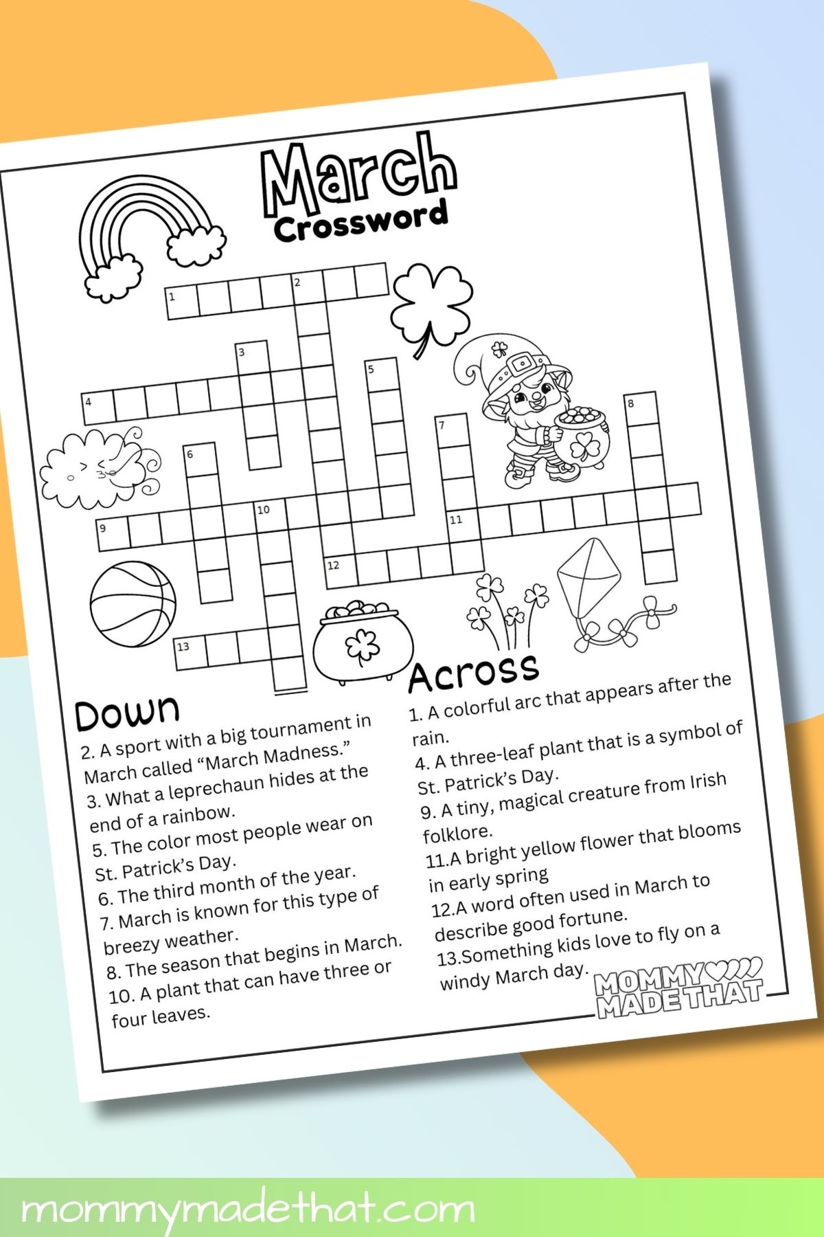 March Crossword Printable for Adults Free