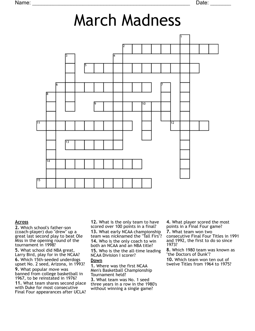 March Madness Crossword WordMint