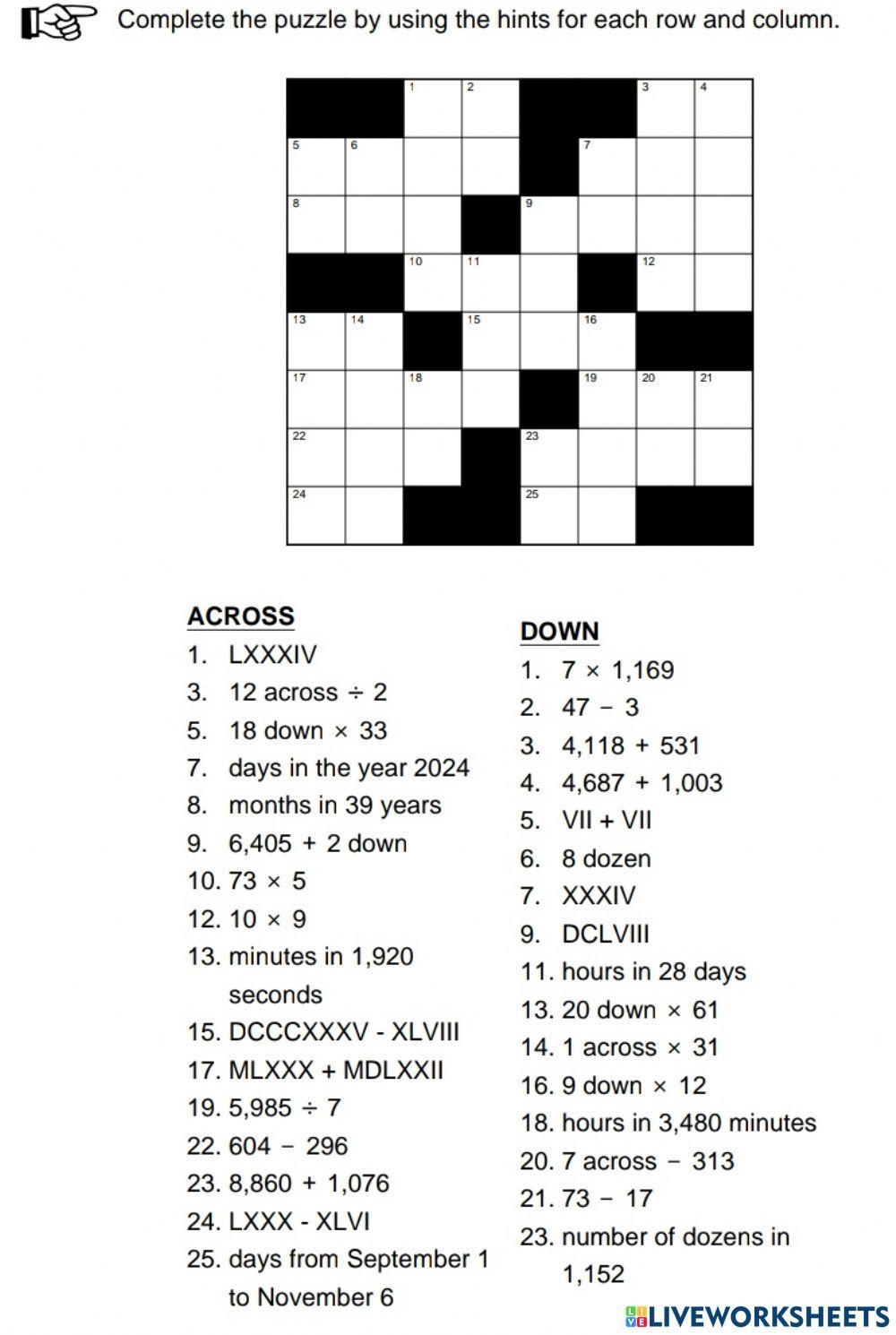 Math Crossword Worksheet Live Worksheets Worksheets Library Math Crossword Worksheet Live Worksheets Worksheets Library