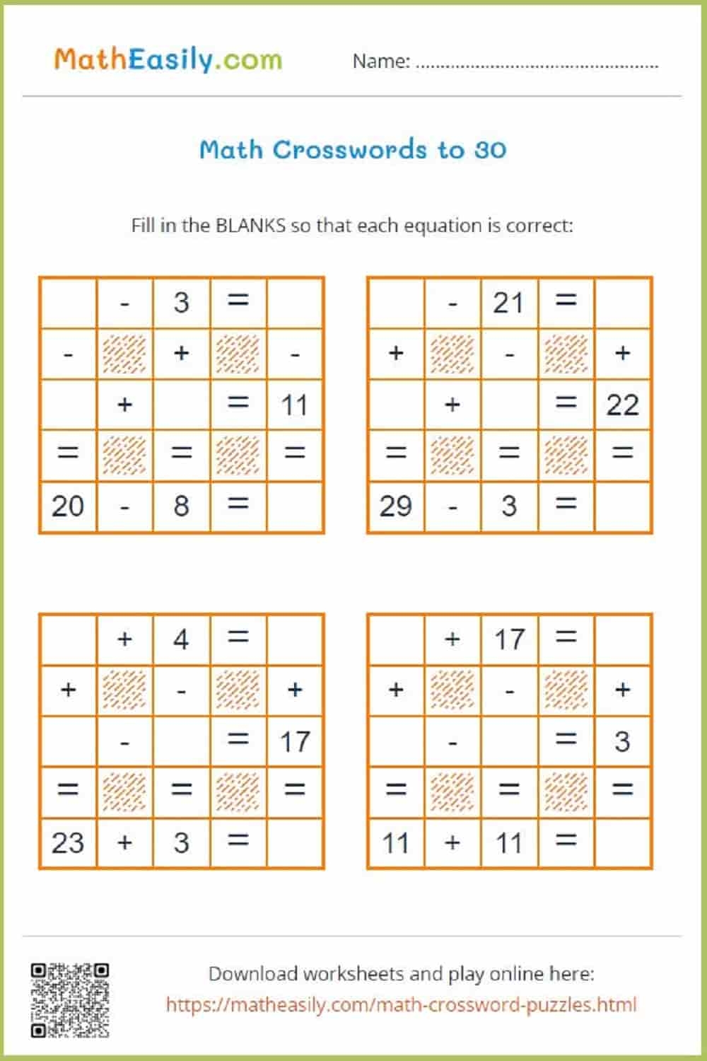 Math Crosswords ONLINE Printable Math Crosswords ONLINE Printable