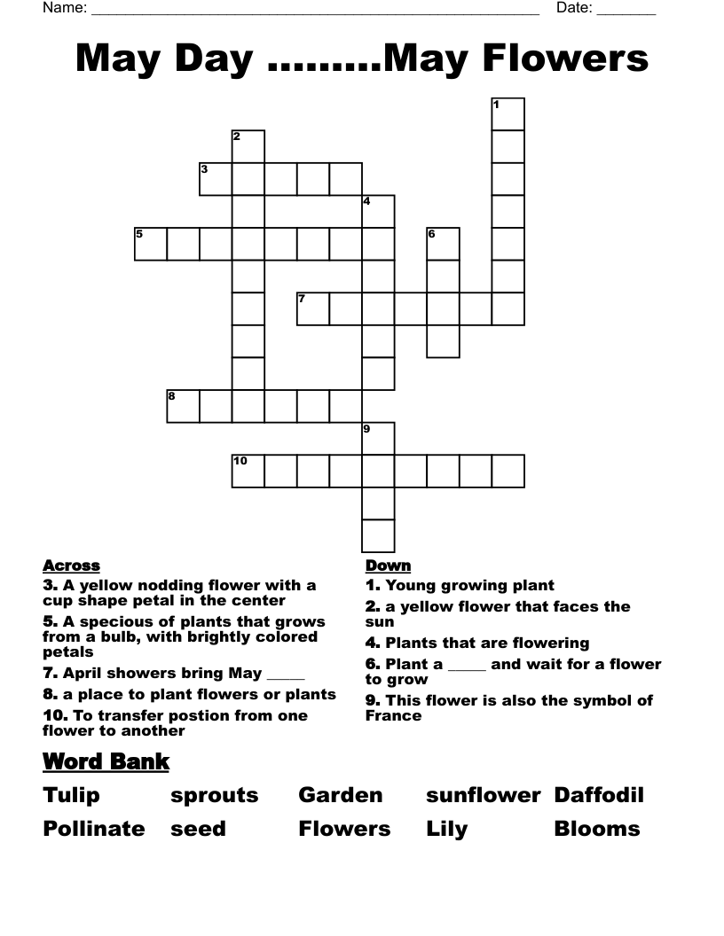 May Day May Flowers Crossword WordMint May Day May Flowers Crossword WordMint