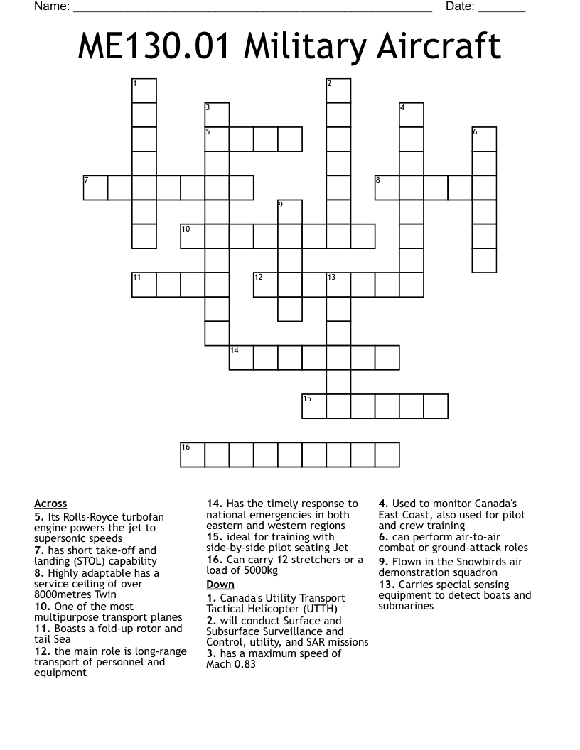 ME130 01 Military Aircraft Crossword WordMint ME130 01 Military Aircraft Crossword WordMint