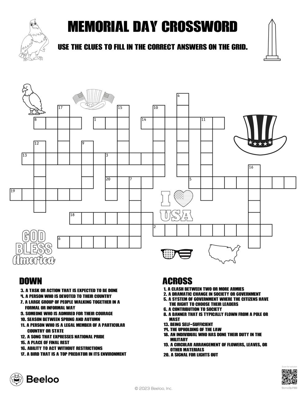 Memorial Day Crossword Puzzle Printable Memorial Day Crossword Puzzle Printable