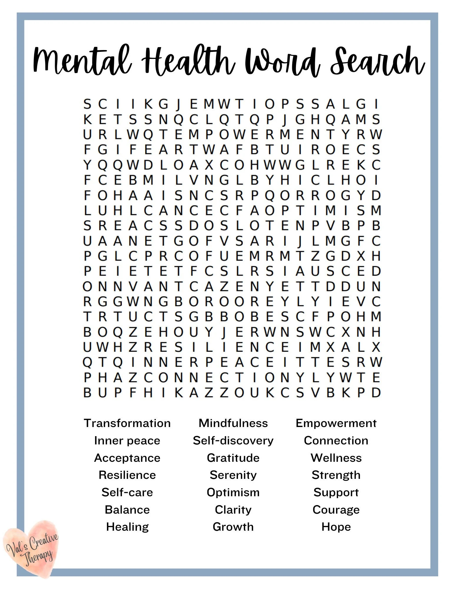 Easy Crossword Self-Care Printable Easy Crossword Self-Care Printable