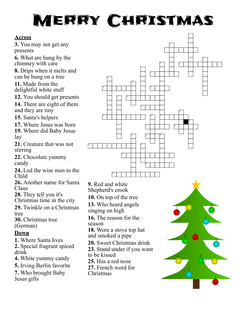 Merry Christmas Crossword WordMint