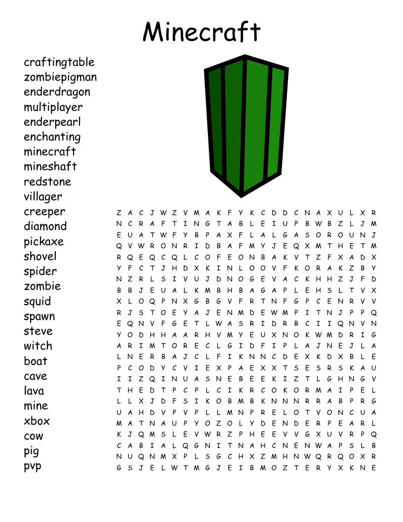 Minecraft Crossword Puzzle Printable