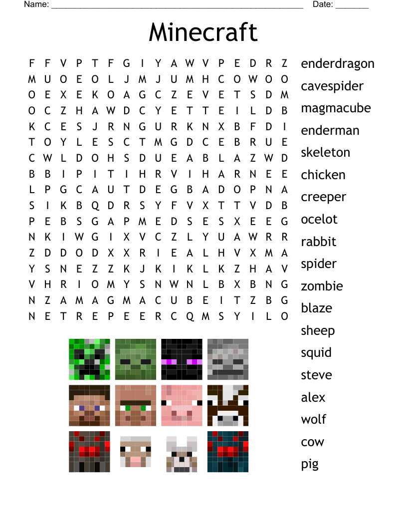 Minecraft Crossword Puzzle Printable Free Minecraft Crossword Puzzle Printable Free