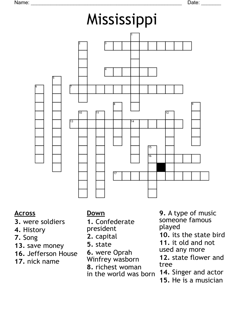 Mississippi Crossword WordMint