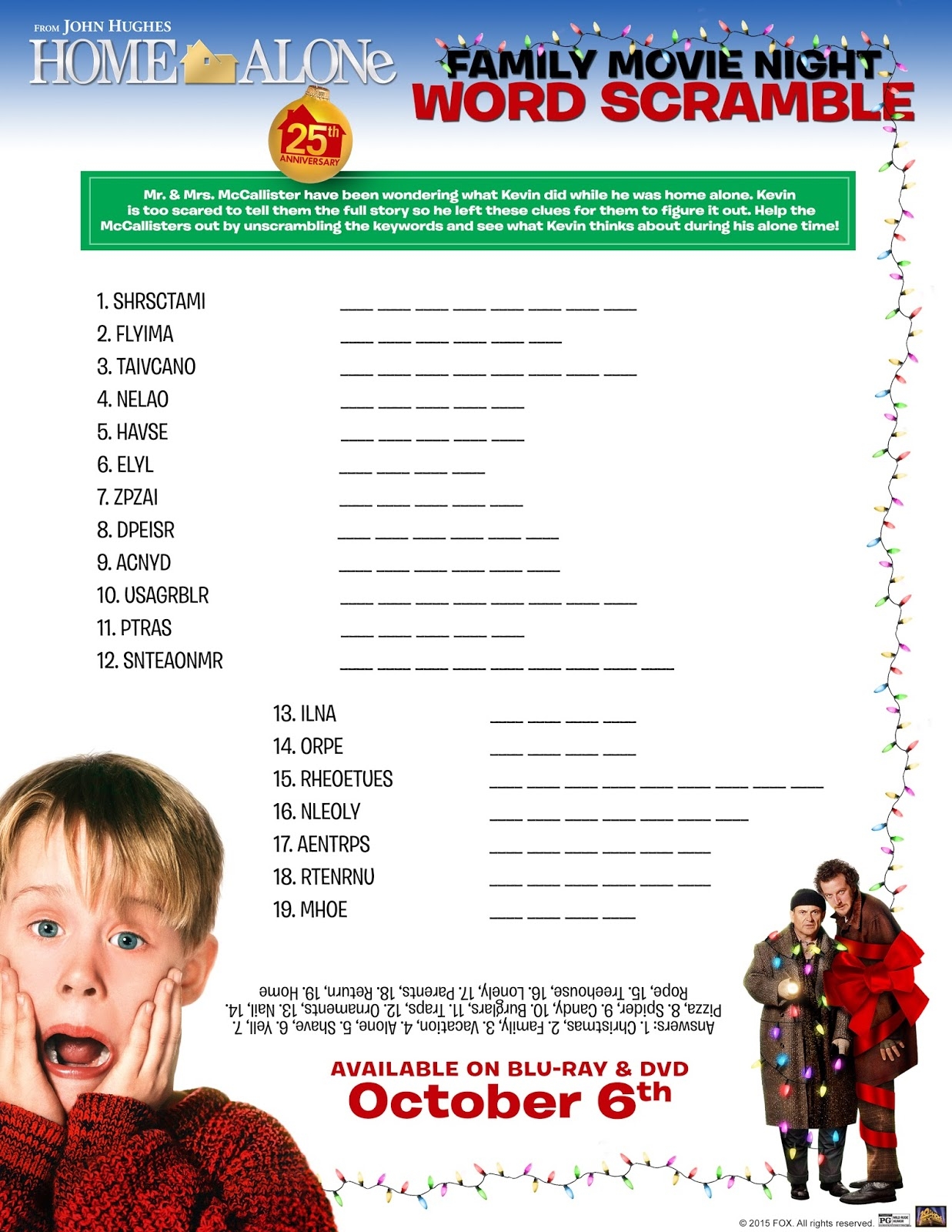 Printable Home Alone Crossword Puzzle