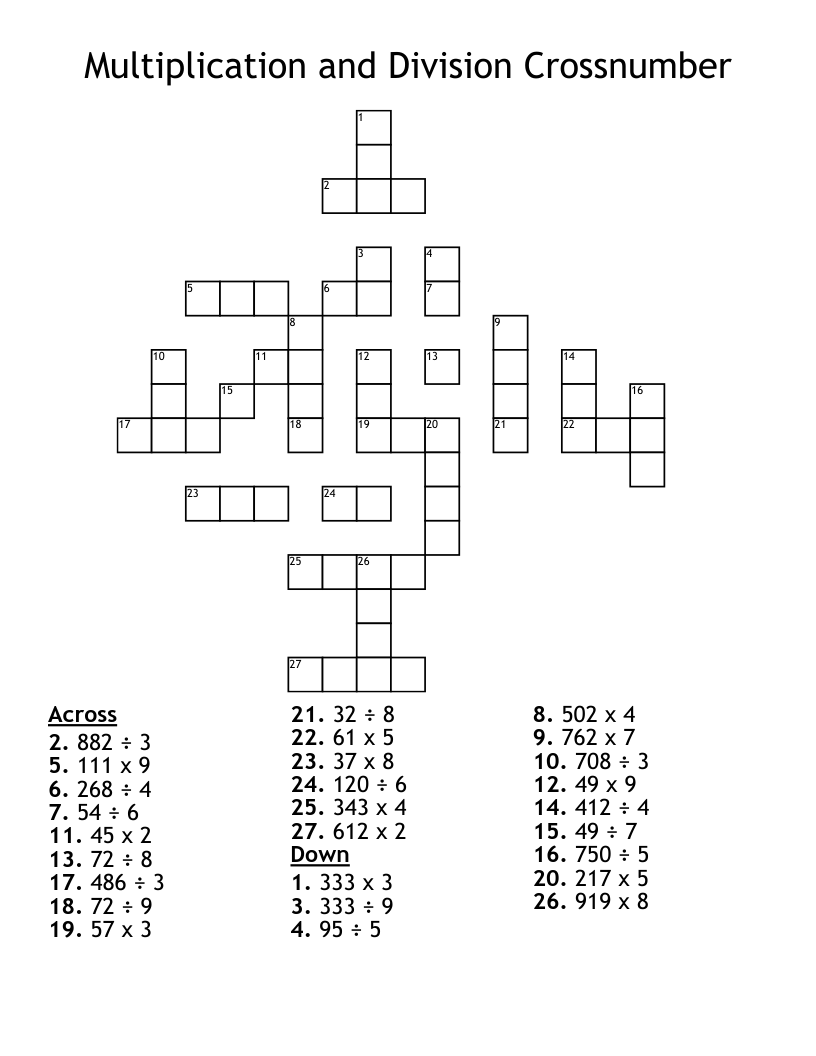 Multiplication And Division Crossnumber Crossword WordMint Multiplication And Division Crossnumber Crossword WordMint